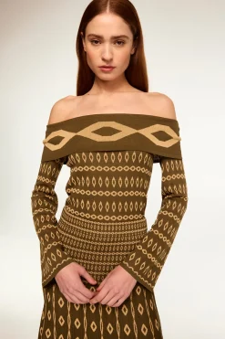 MISA Los Angeles Knits|Matching Sets>ALANI TOP Olivegeostripe