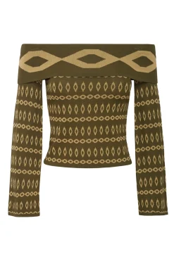 MISA Los Angeles Knits|Matching Sets>ALANI TOP Olivegeostripe