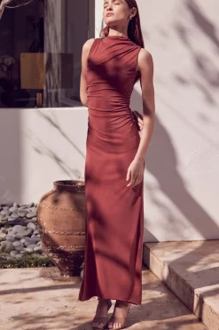 MISA Los Angeles Maxi|Dresses>ATHENA DRESS Brick