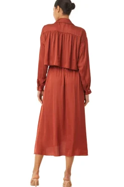 MISA Los Angeles Long-sleeve|Midi>BLAIR DRESS Burntorangesatin