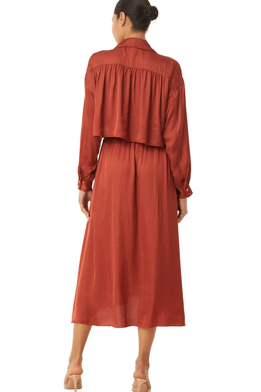 MISA Los Angeles Long-sleeve|Midi>BLAIR DRESS Burntorangesatin
