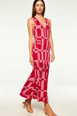 MISA Los Angeles Wedding Guest|Maxi>BRENNA DRESS Pinku0026red