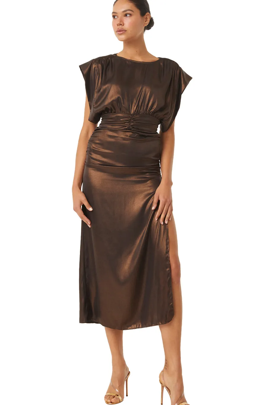 MISA Los Angeles Wedding Guest|Midi>CHARLIZE DRESS Burnishedbronze
