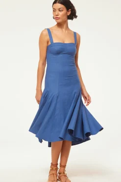 MISA Los Angeles Midi|Dresses>CHERISH DRESS Bluelinen