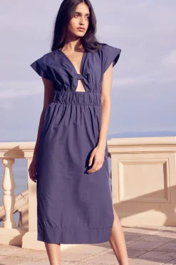 MISA Los Angeles Cut-out|Midi>CLAUDINE DRESS Midnightbluepoplin