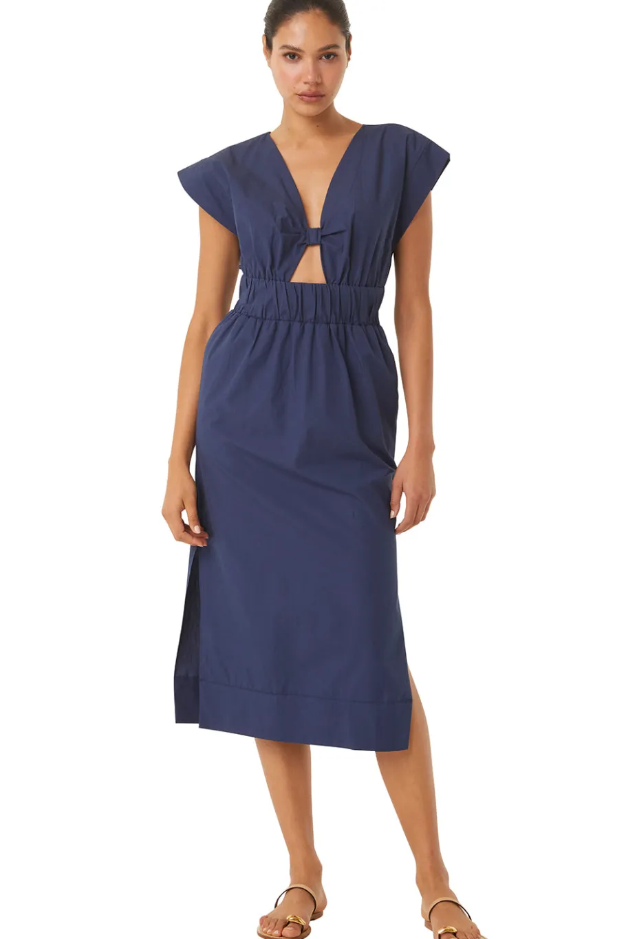 MISA Los Angeles Cut-out|Midi>CLAUDINE DRESS Midnightbluepoplin