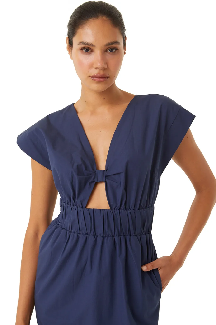 MISA Los Angeles Cut-out|Midi>CLAUDINE DRESS Midnightbluepoplin