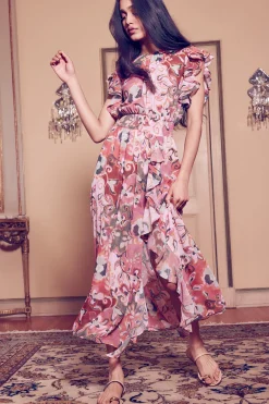 MISA Los Angeles Honeymoon|Midi>DALITA DRESS Resortbatikchiffon