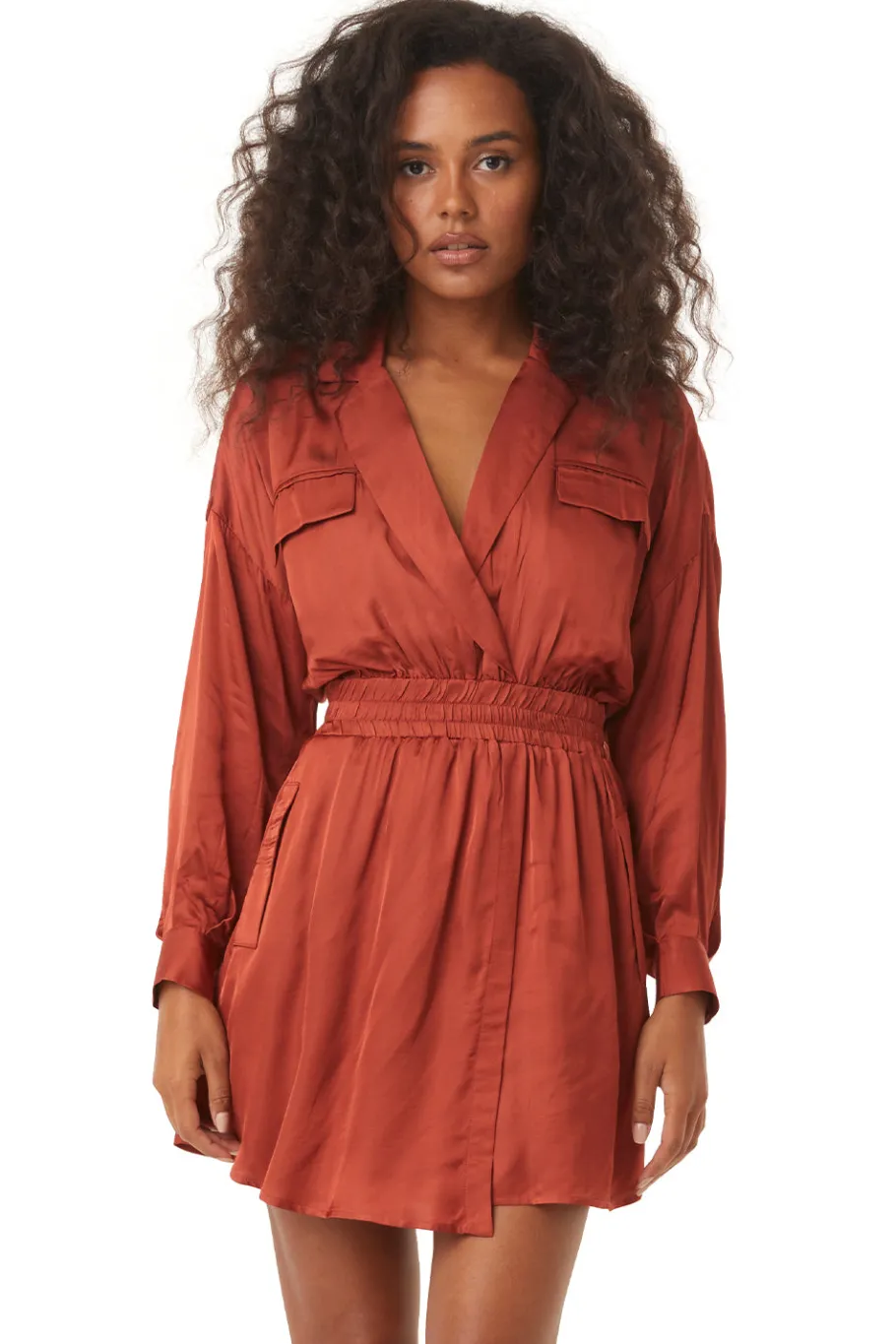 MISA Los Angeles Long-sleeve|Mini>DANIELLE DRESS Burntorangesatin