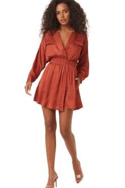 MISA Los Angeles Long-sleeve|Mini>DANIELLE DRESS Burntorangesatin