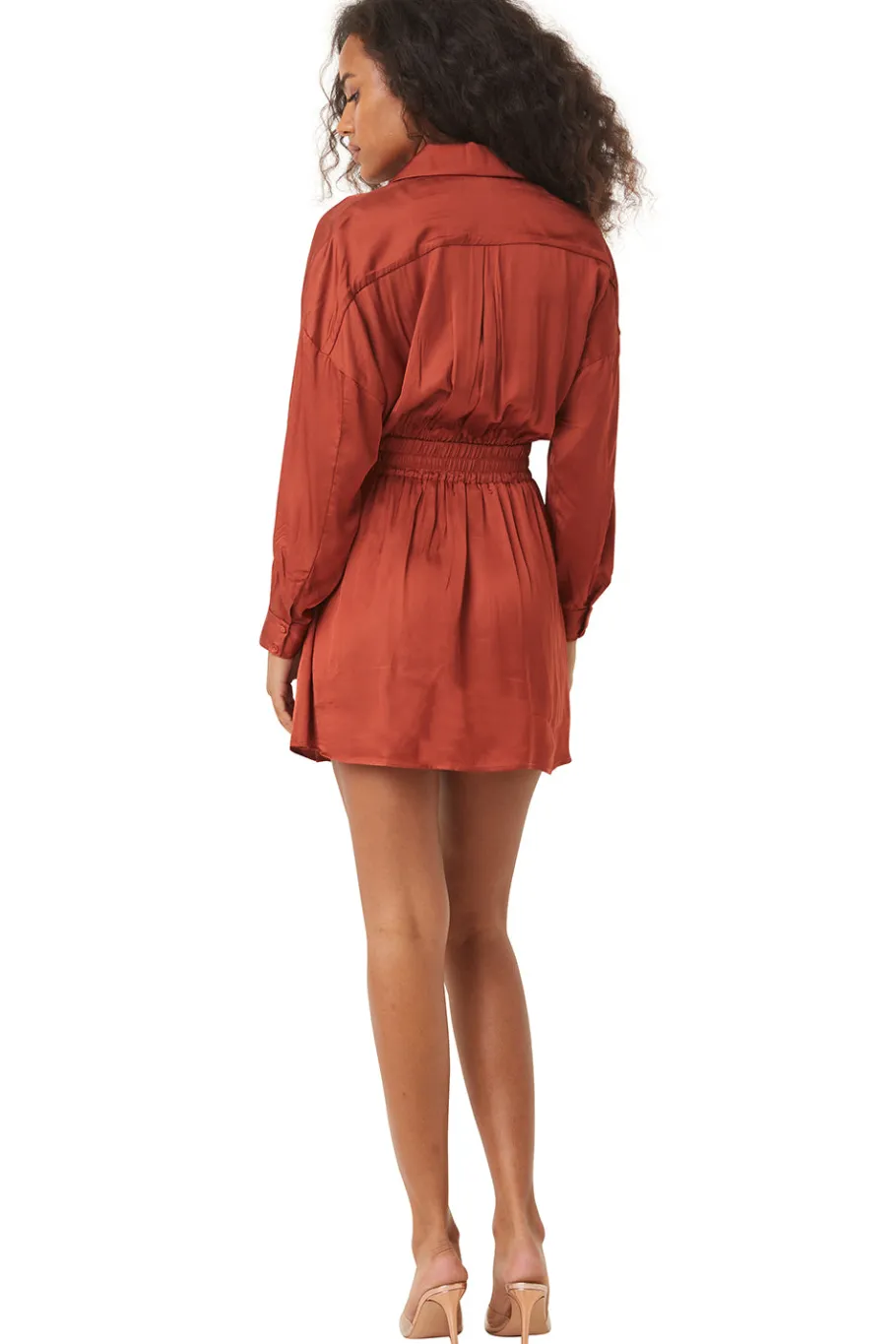 MISA Los Angeles Long-sleeve|Mini>DANIELLE DRESS Burntorangesatin