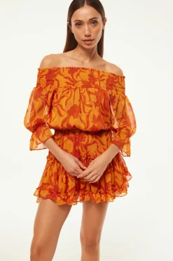 MISA Los Angeles Honeymoon|Misa Classics>DARLA DRESS Atlasfloralpersimmon