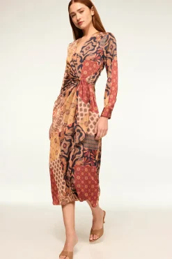 MISA Los Angeles Wedding Guest|Long-sleeve>ELIZA DRESS Surrealpatchworksatin