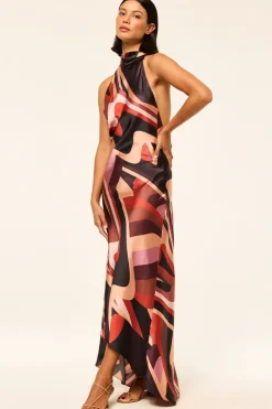 MISA Los Angeles Wedding Guest|Maxi>FIORE DRESS Canyonstripesatin