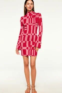 MISA Los Angeles Long-sleeve|Mini>KALEN DRESS Pinku0026red