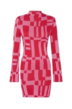 MISA Los Angeles Long-sleeve|Mini>KALEN DRESS Pinku0026red