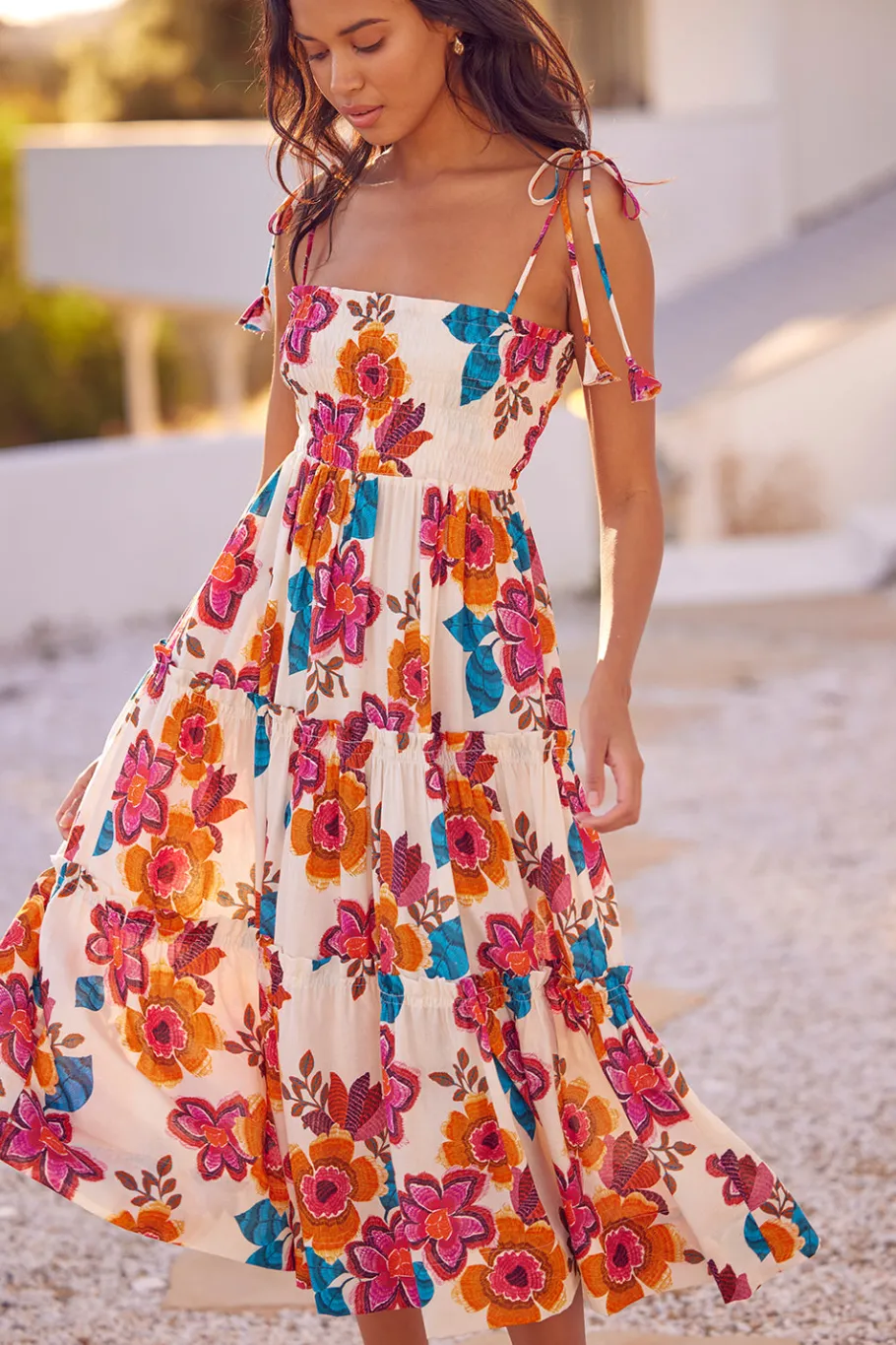 MISA Los Angeles Midi|Dresses>KAMINA DRESS Floramarbella