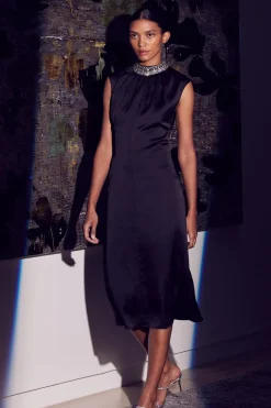 MISA Los Angeles Wedding Guest|Midi>KIRA DRESS Blacksatin