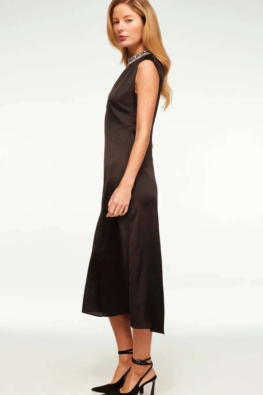 MISA Los Angeles Wedding Guest|Midi>KIRA DRESS Blacksatin
