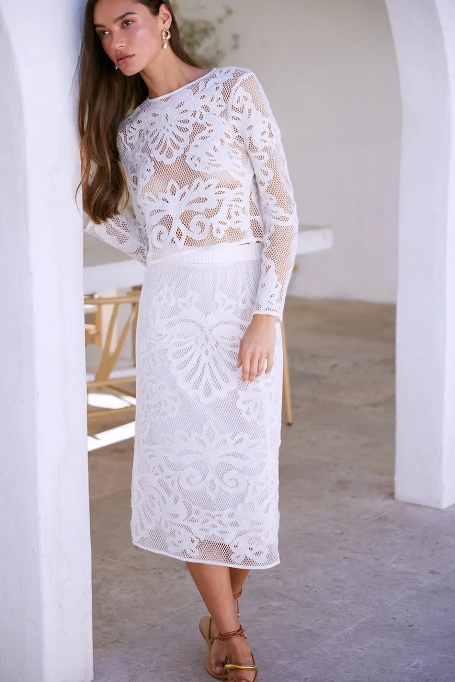 MISA Los Angeles Classic White|Matching Sets>KORD SKIRT Embroideredmesh