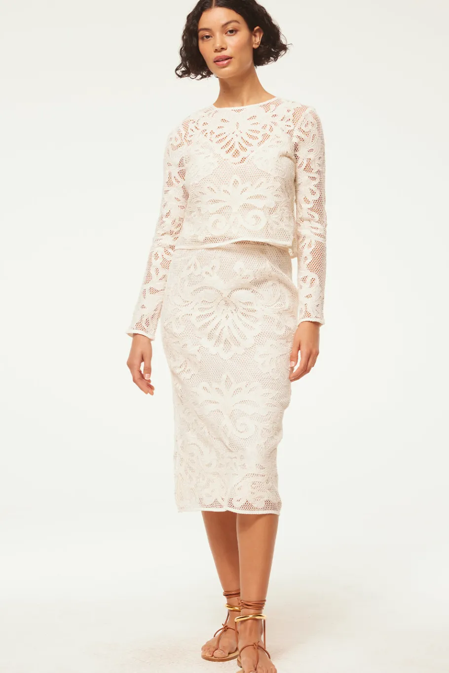 MISA Los Angeles Classic White|Matching Sets>KORD SKIRT Embroideredmesh