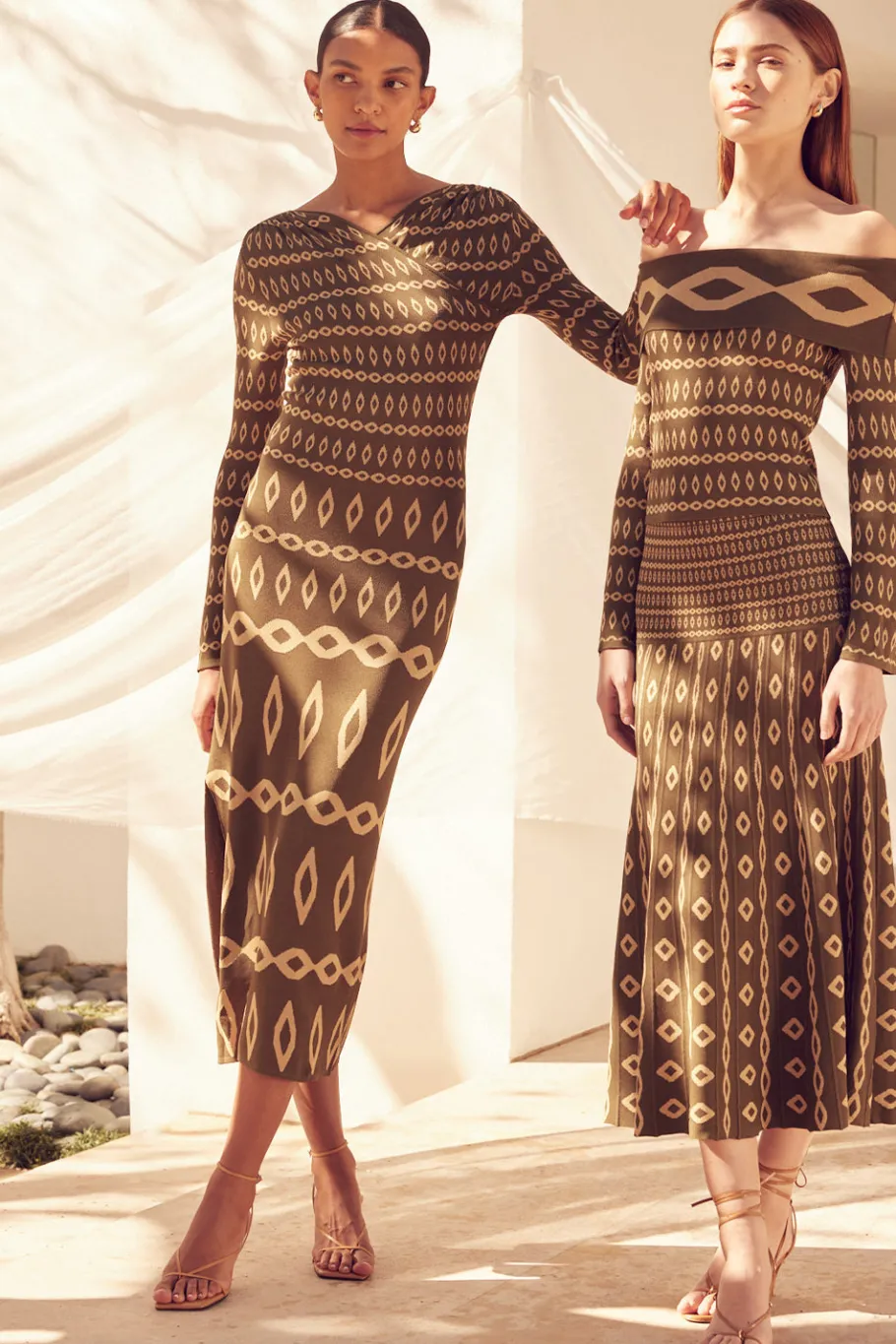 MISA Los Angeles Wedding Guest|Long-sleeve>LAINEY DRESS Olivegeostripe