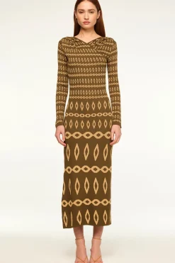 MISA Los Angeles Wedding Guest|Long-sleeve>LAINEY DRESS Olivegeostripe