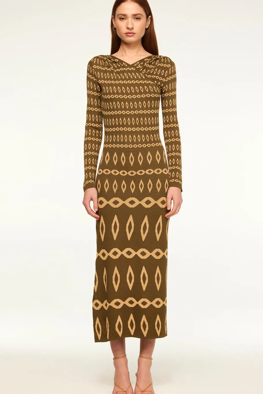 MISA Los Angeles Wedding Guest|Long-sleeve>LAINEY DRESS Olivegeostripe