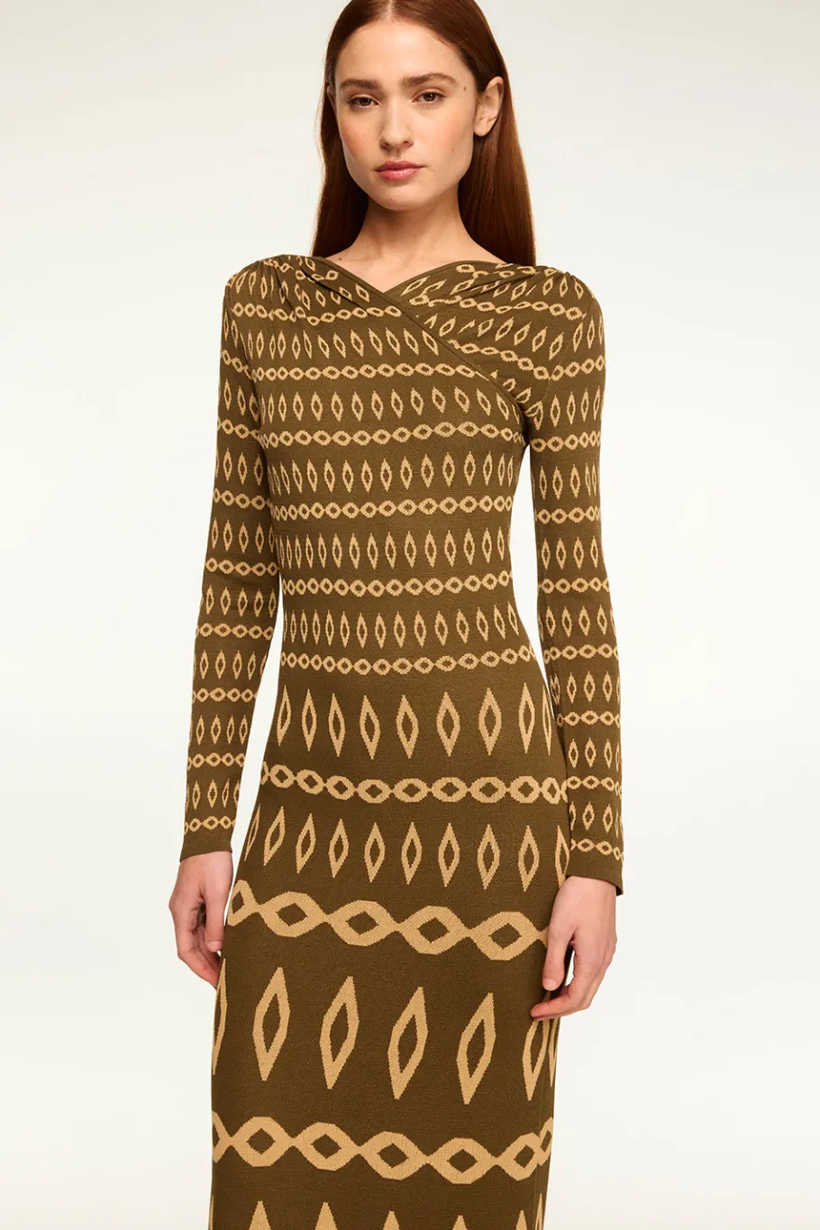 MISA Los Angeles Wedding Guest|Long-sleeve>LAINEY DRESS Olivegeostripe