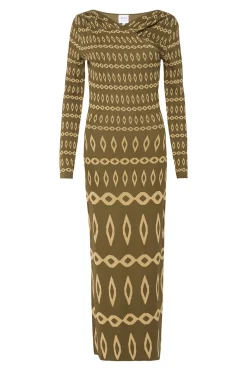 MISA Los Angeles Wedding Guest|Long-sleeve>LAINEY DRESS Olivegeostripe