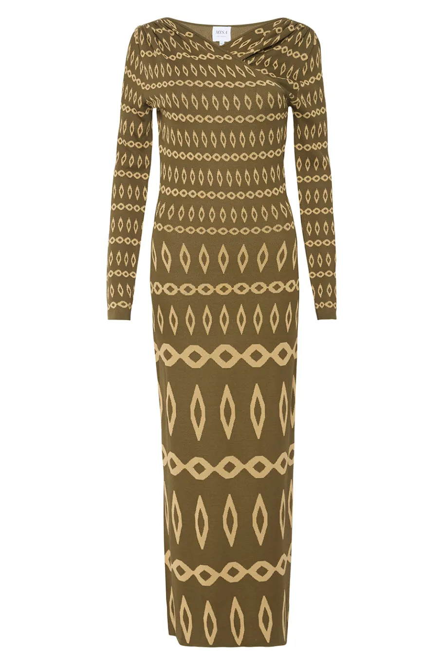 MISA Los Angeles Wedding Guest|Long-sleeve>LAINEY DRESS Olivegeostripe