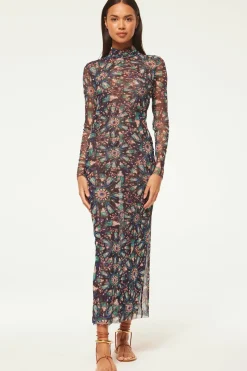 MISA Los Angeles Wedding Guest|Jersey & Mesh>LIV DRESS Indigoburst