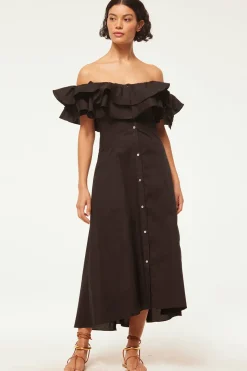 MISA Los Angeles Midi|Dresses>LORETTA DRESS Blackpoplin
