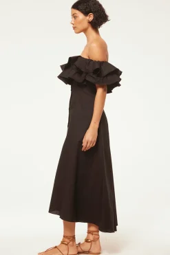 MISA Los Angeles Midi|Dresses>LORETTA DRESS Blackpoplin