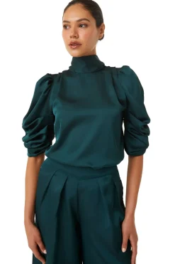 MISA Los Angeles Tops>LUELLA TOP Emeraldsatin