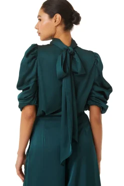 MISA Los Angeles Tops>LUELLA TOP Emeraldsatin