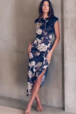 MISA Los Angeles Dresses>LYDIA DRESS Fadedrosesatin