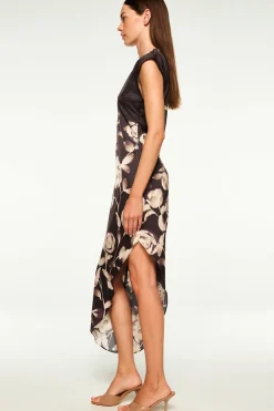 MISA Los Angeles Dresses>LYDIA DRESS Fadedrosesatin