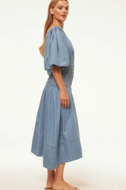 MISA Los Angeles Midi|Dresses>MARILOU DRESS Bluechambray