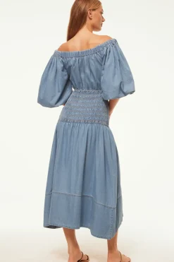 MISA Los Angeles Midi|Dresses>MARILOU DRESS Bluechambray