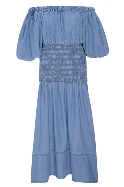 MISA Los Angeles Midi|Dresses>MARILOU DRESS Bluechambray