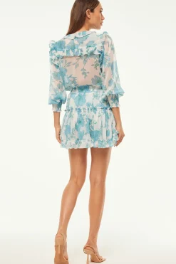 MISA Los Angeles Matching Sets|Skirts & Shorts>MARION SKIRT Turquoiseflorachiffon