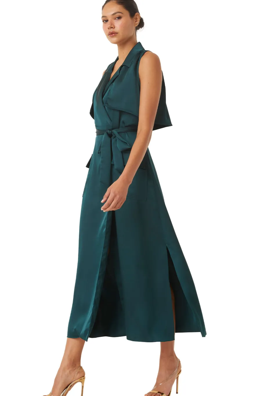 MISA Los Angeles Midi|Dresses>MARTIKA DRESS Emeraldsatin