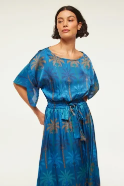 MISA Los Angeles Wedding Guest|Midi>MARTINA DRESS Cobaltpalmsmix