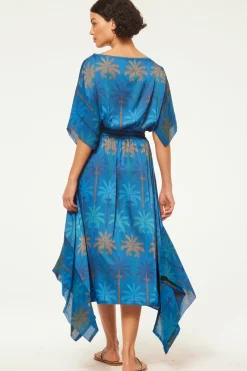 MISA Los Angeles Wedding Guest|Midi>MARTINA DRESS Cobaltpalmsmix
