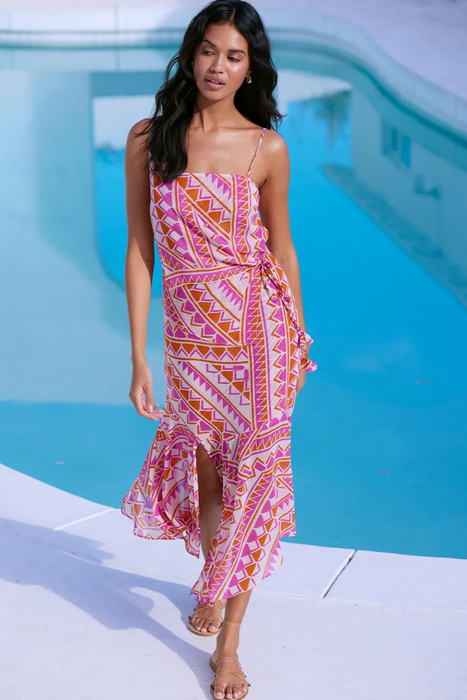 MISA Los Angeles Wedding Guest|Midi>MAYE DRESS Aperolgeo