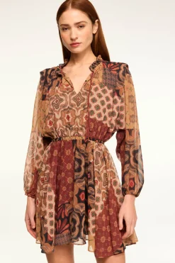 MISA Los Angeles Long-sleeve|Mini>MOLLY DRESS Surrealpatchworkchiffon