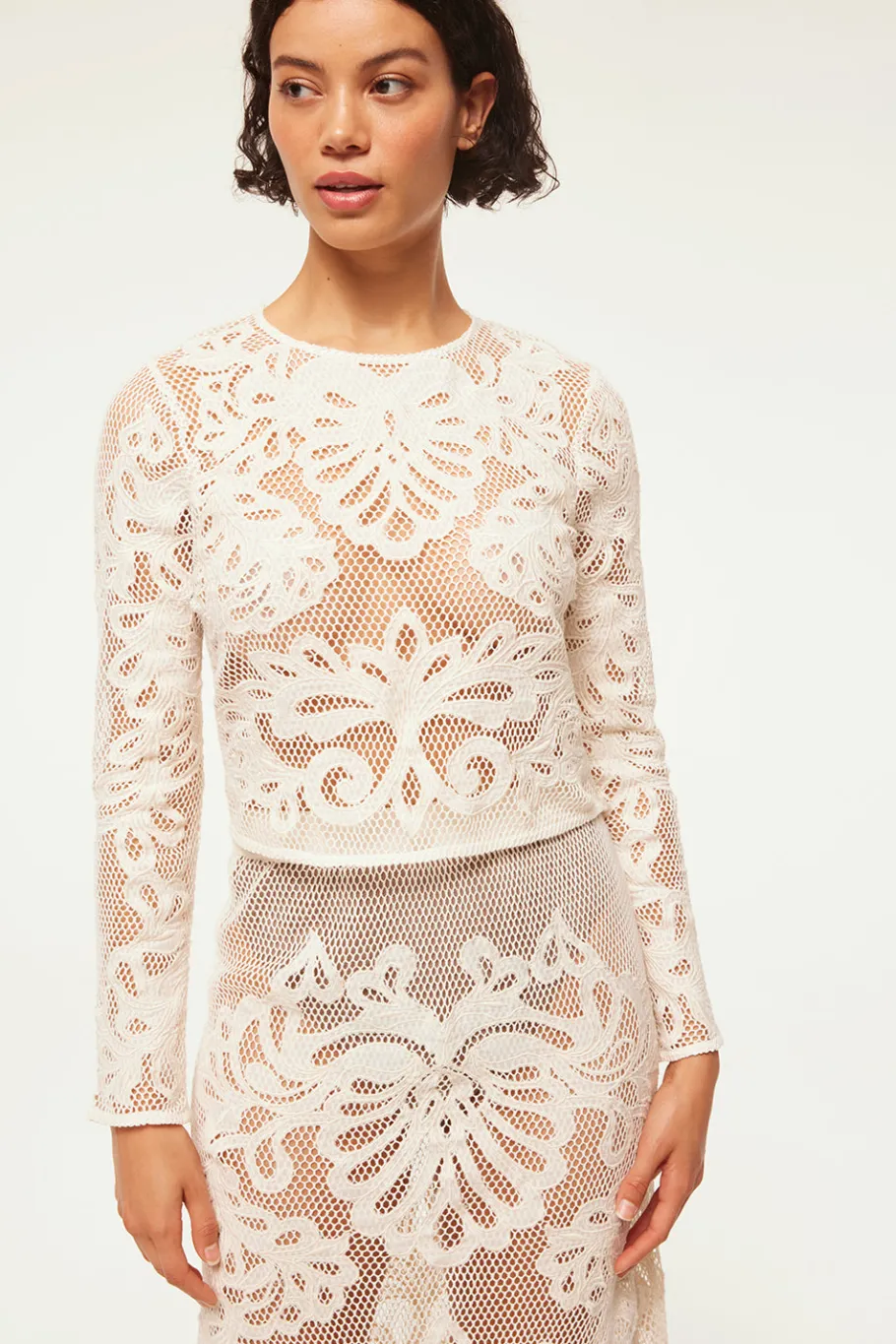 MISA Los Angeles Classic White|Matching Sets>OSCANA TOP Embroideredmesh
