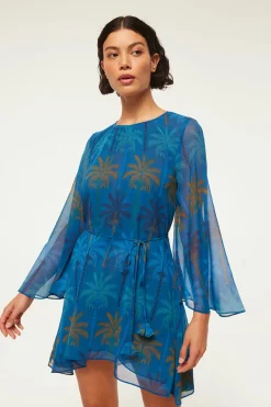 MISA Los Angeles Long-sleeve|Mini>PETRA DRESS Cobaltpalmschiffon