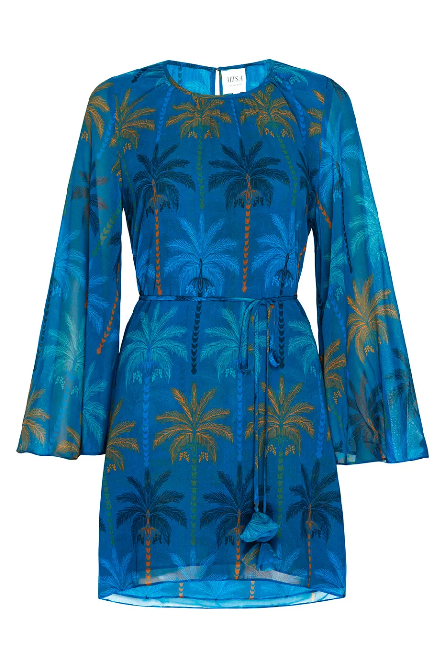 MISA Los Angeles Long-sleeve|Mini>PETRA DRESS Cobaltpalmschiffon